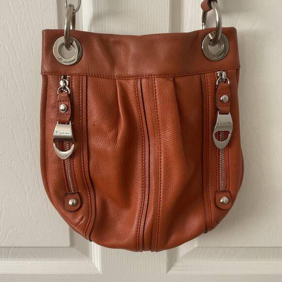 B Makowsky Leather Crossbody Shoulder Bag Silver Terracotta Camel 2000s - Picture 1 of 4